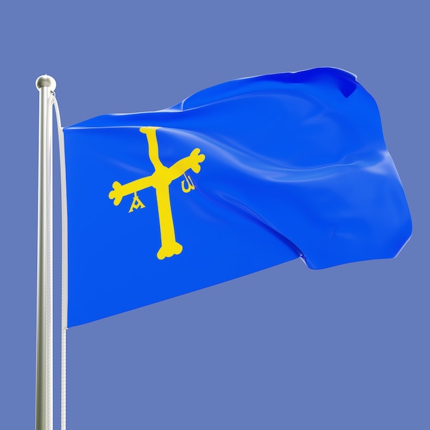 Photo drapeau de la principauté des asturies espagne sur mât ondulant dans le vent isolé sur ciel bleu