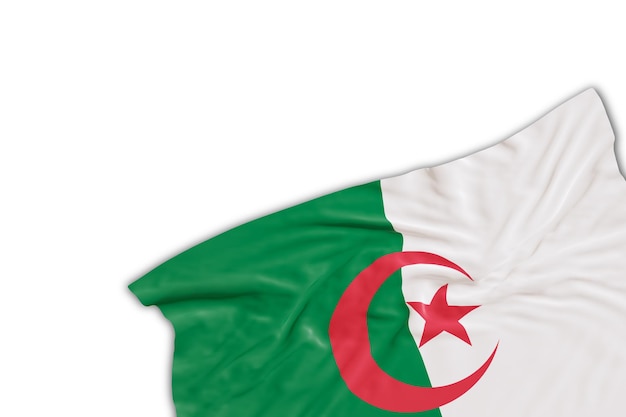 Drapeau réaliste de l'Algérie avec des plis isolés sur fond blanc Élément de conception du coin du pied de page Parfait pour les thèmes patriotiques ou les promotions d'événements nationaux Espace de copie vide rendu 3D