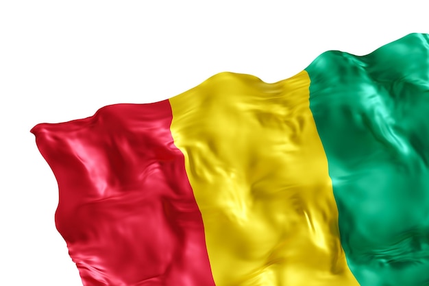 Photo drapeau réaliste de la guinée avec des plis isolés sur fond blanc élément de conception du coin du pied de page couper parfait pour les thèmes patriotiques ou les promotions d'événements nationaux espace de copie vide rendu 3d