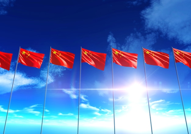 Drapeau de la République de Chine sous un ciel bleu, rendu 3D