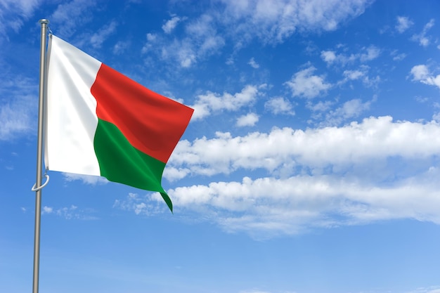 Drapeau de la République de Madagascar sur fond de ciel bleu Illustration 3D