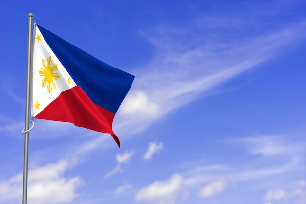 Drapeau de la République des Philippines sur fond de ciel bleu Illustration 3D