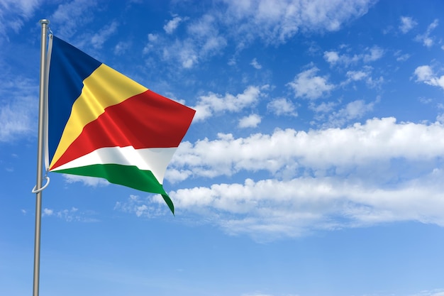 Drapeau de la République des Seychelles sur fond de ciel bleu Illustration 3D