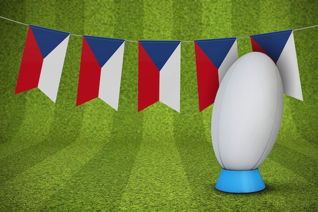 Drapeau de la République tchèque avec un ballon de rugby et un rendu 3D