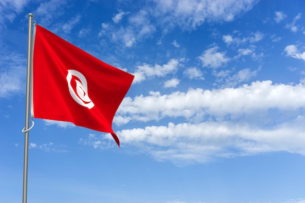 Drapeau de la République tunisienne sur fond de ciel bleu Illustration 3D