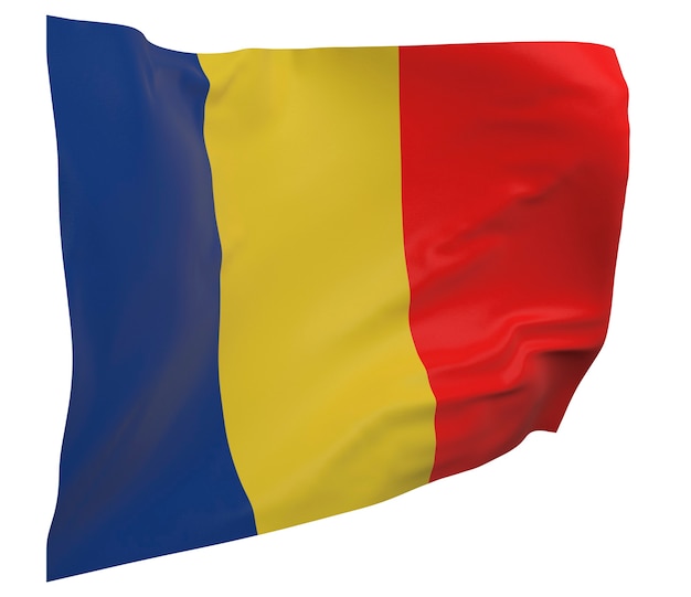 Drapeau de la Roumanie isolé. Agitant la bannière. Drapeau national de la Roumanie