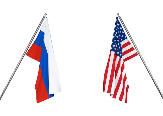 Drapeau de la Russie et drapeau des États-Unis