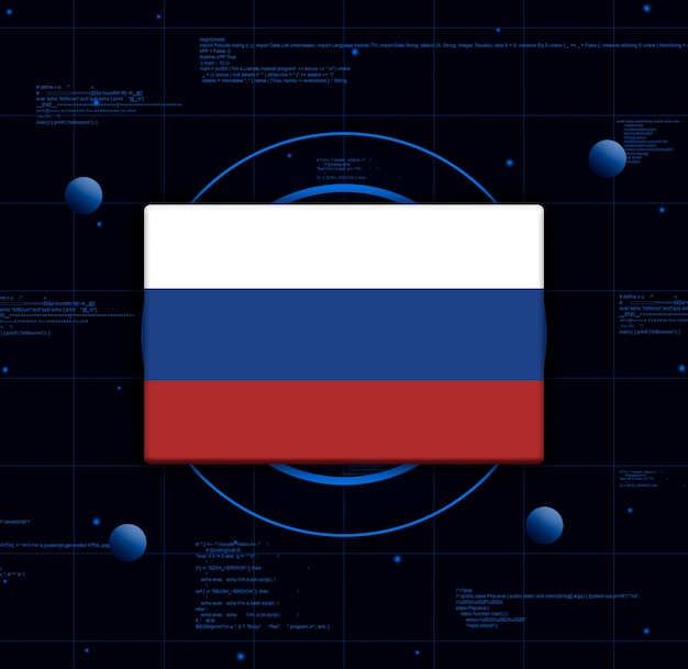 Drapeau de la Russie avec des éléments technologiques réalistes, rendu 3d