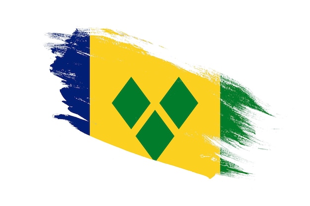 Drapeau de Saint-Vincent-et-les Grenadines avec effets peints au pinceau sur fond blanc isolé