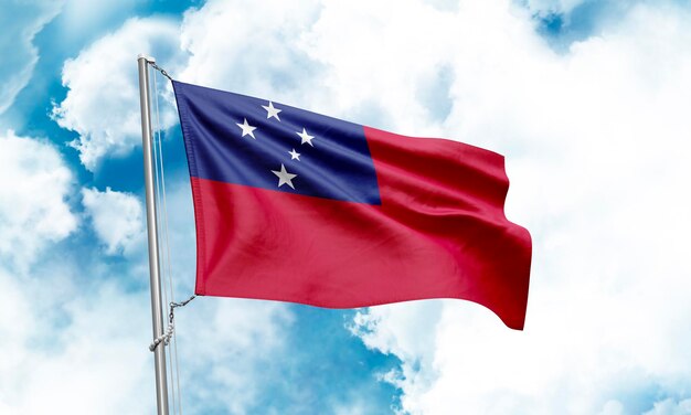 Drapeau samoan agitant sur fond de ciel rendu 3d