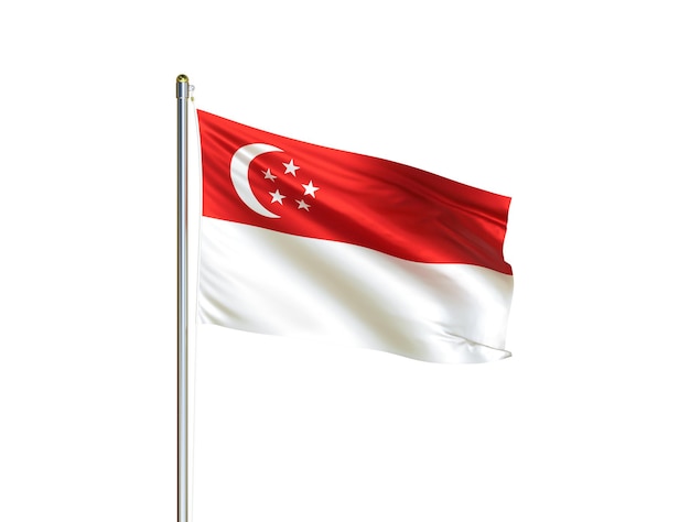 Drapeau de Singapour agitant sur fond isolé Close up waving flag Drapeau de Singapour
