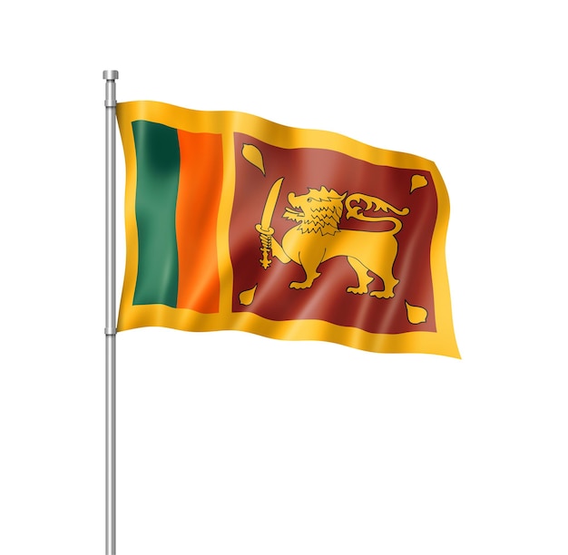 Drapeau Sri Lanka rendu tridimensionnel isolé sur blanc