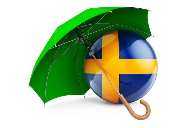 Drapeau suédois sous égide Protection et sécurité du concept Suède rendu 3D