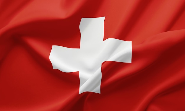 Le drapeau suisse agité en gros plan