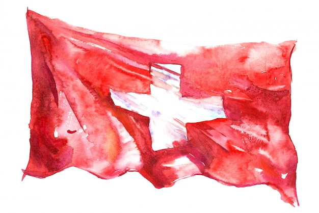 Drapeau de la Suisse peinte à l'aquarelle