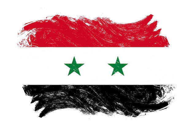 Drapeau de la Syrie sur fond de pinceau de trait blanc grunge en détresse