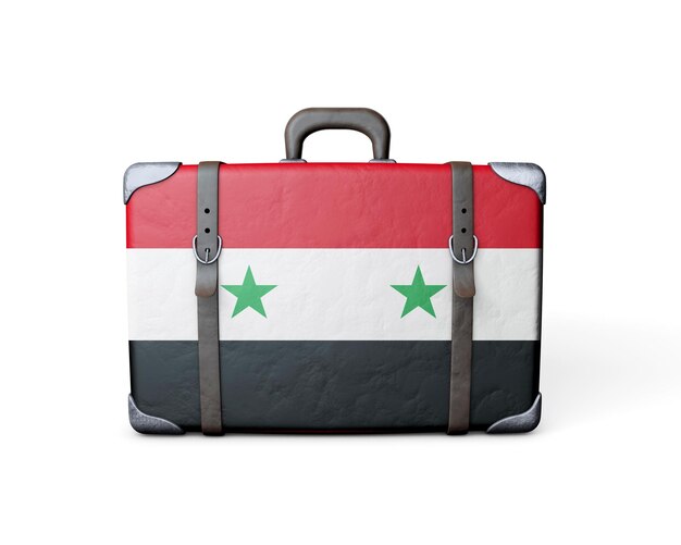 Drapeau de la Syrie sur une valise en cuir vintage rendu 3D