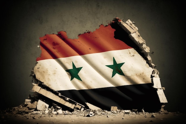 Le drapeau syrien survole l'État après le tremblement de terre catastrophe de la tragédie de la destruction des ruines