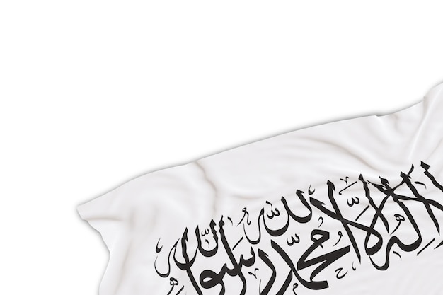 Drapeau taliban réaliste avec des plis isolés sur fond blanc Élément de conception du coin du pied de page Parfait pour les thèmes patriotiques ou les promotions d'événements nationaux Espace de copie vide rendu 3D