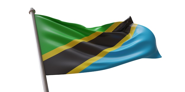 Le drapeau tanzanien agitant isolé sur un fond blanc transparent