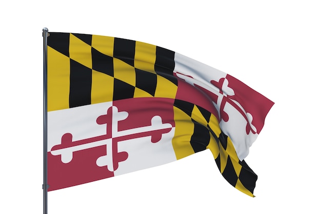 Drapeau de l'État du Maryland. Illustration 3D, isolée sur blanc, drapeaux des États et territoires américains