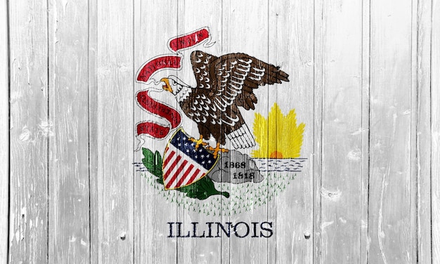 Drapeau de l'État de l'Illinois aux États-Unis sur un fond texturé Collage conceptuel