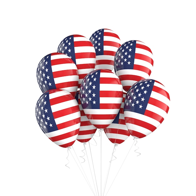 Drapeau des États-Unis bouquet de ballons sur chaîne rendu 3D