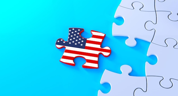 Drapeau des États-Unis et concept de puzzle. rendu 3D.