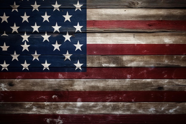 Le drapeau des États-Unis sur un fond en bois vintage.