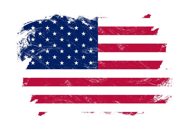 Drapeau des États-Unis sur fond de pinceau de trait blanc grunge en détresse