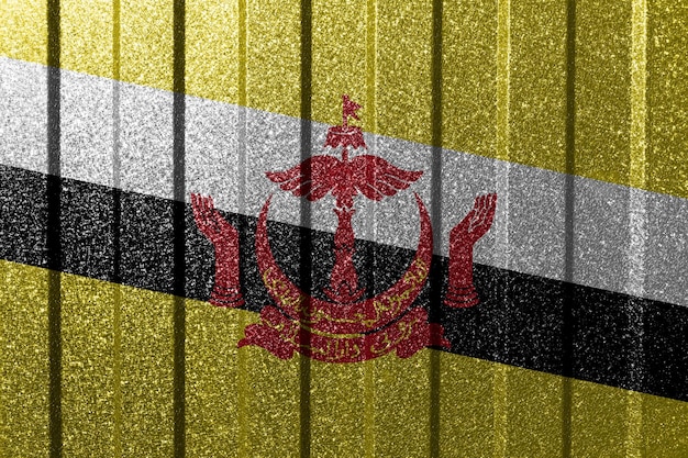 Drapeau texturé de Brunei sur mur métallique Fond géométrique abstrait naturel coloré avec des lignes