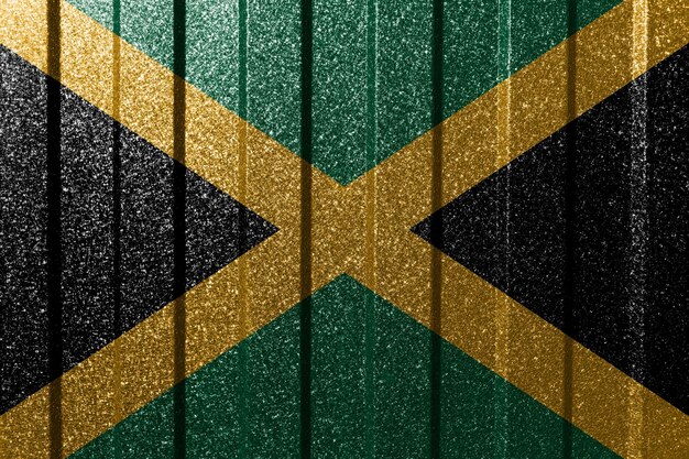 Drapeau texturé de la Jamaïque sur le mur métallique Fond géométrique abstrait naturel coloré avec des lignes