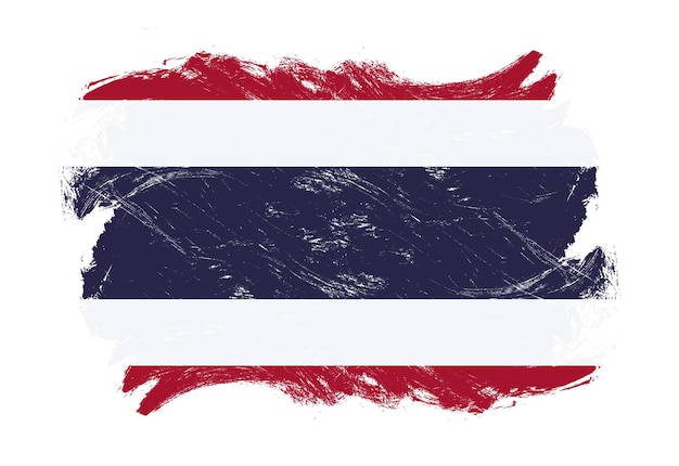 Drapeau de la thaïlande sur fond de pinceau de trait blanc grunge en détresse