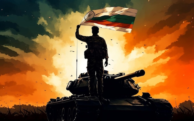 Drapeau tricolore de la fête de l'armée indienne et fond de guerre AI générative