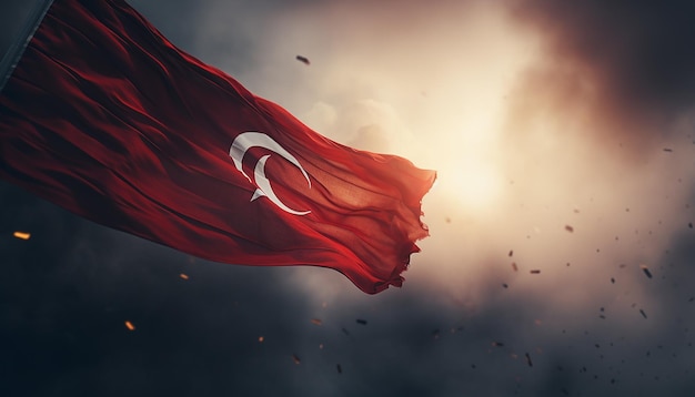 Photo drapeau turc flottant dans la fumée