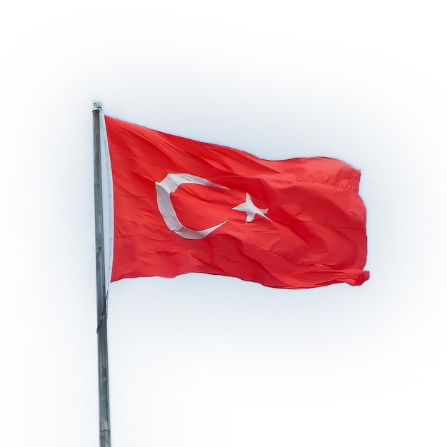 Drapeau turc isolé sur fond blanc Joyeuse fête nationale de la Turquie avec espace de copie