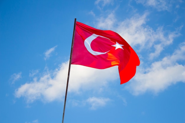 Un drapeau de la Turquie contre un ciel bleu