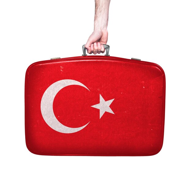 Drapeau de la Turquie sur une valise en cuir vintage