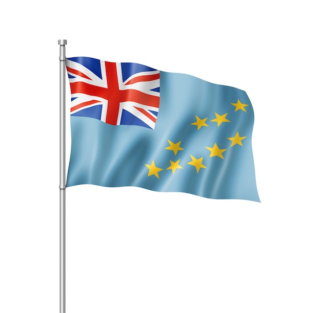 Drapeau tuvalu rendu tridimensionnel isolé sur blanc