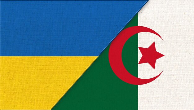 Photo drapeau de l'ukraine et de l'algérie illustration 3d deux pays