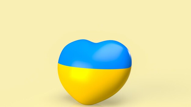 Le drapeau de l'Ukraine coeur pour le rendu 3d de concept de paix ou de guerre