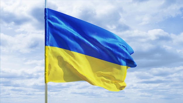 Drapeau de l'Ukraine contre le ciel. rendu 3D.