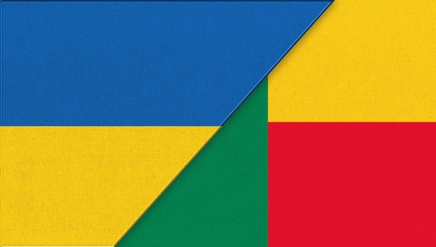 Drapeau de l'Ukraine et du Bénin illustration 3D Relations ukrainiennes et béninoises