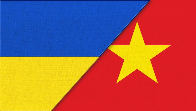 Drapeau de l'Ukraine et du Vietnam illustration 3D Deux drapeaux ensemble