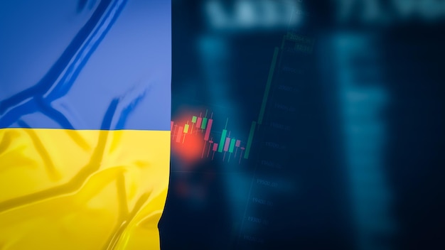 Le drapeau de l'Ukraine sur fond d'affaires rendu 3d