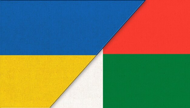 Drapeau de l'Ukraine et de Madagascar illustration 3D drapeau ukrainien et de Madagascar