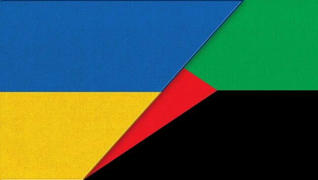 Drapeau de l'Ukraine et de la Martinique Illustration 3D Partenariat de deux États