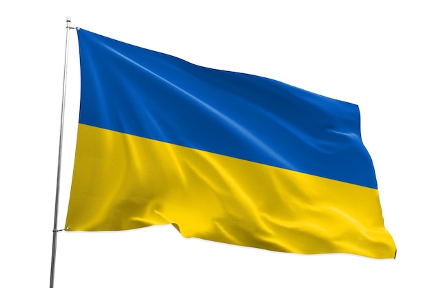 Drapeau de l'Ukraine, rendu tridimensionnel, isolé sur blanc