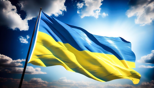 Drapeau ukrainien contre le ciel bleu Generative AI