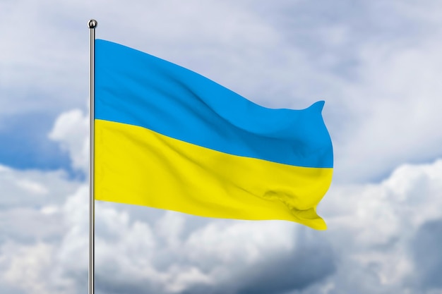 Drapeau ukrainien sur fond de ciel illustration 3D